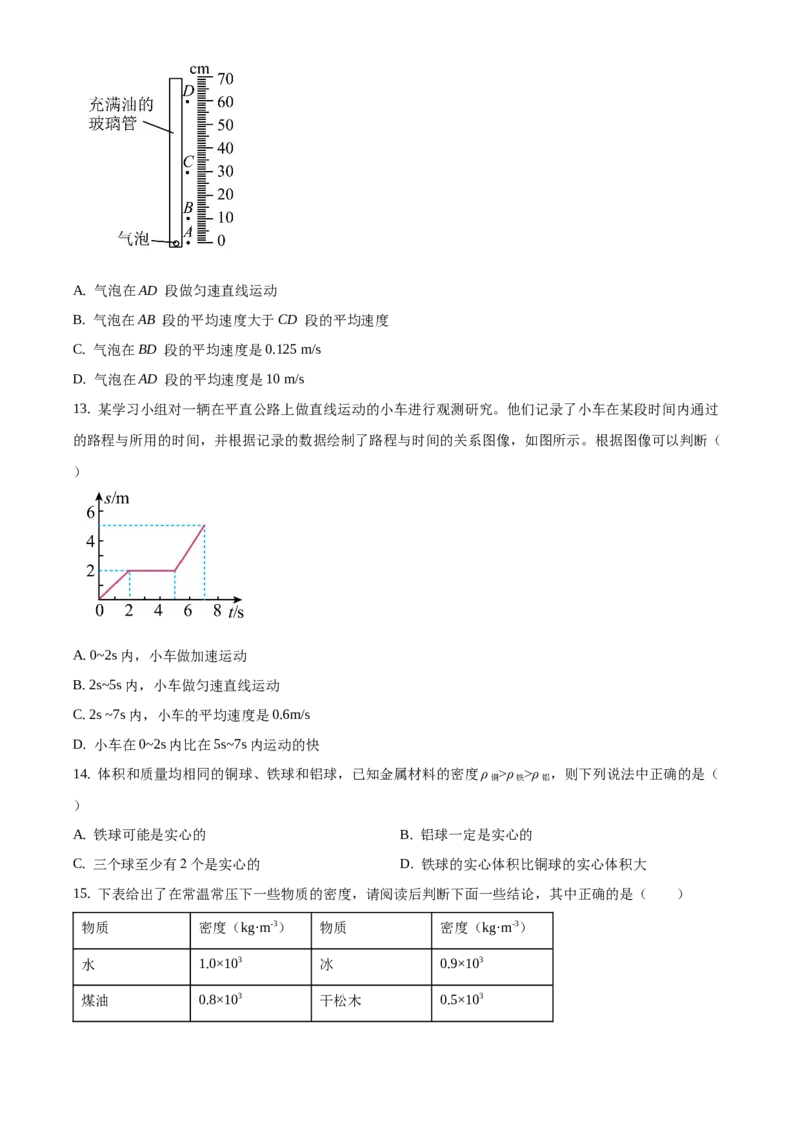 精品解析：北京市海淀区2019-2020学年八年级上学期期末考试物理试题（原卷版）(1)_北京初中期末题_C605-京七八九_B京物理八九_物理_八年级上学期物理_2019-2020