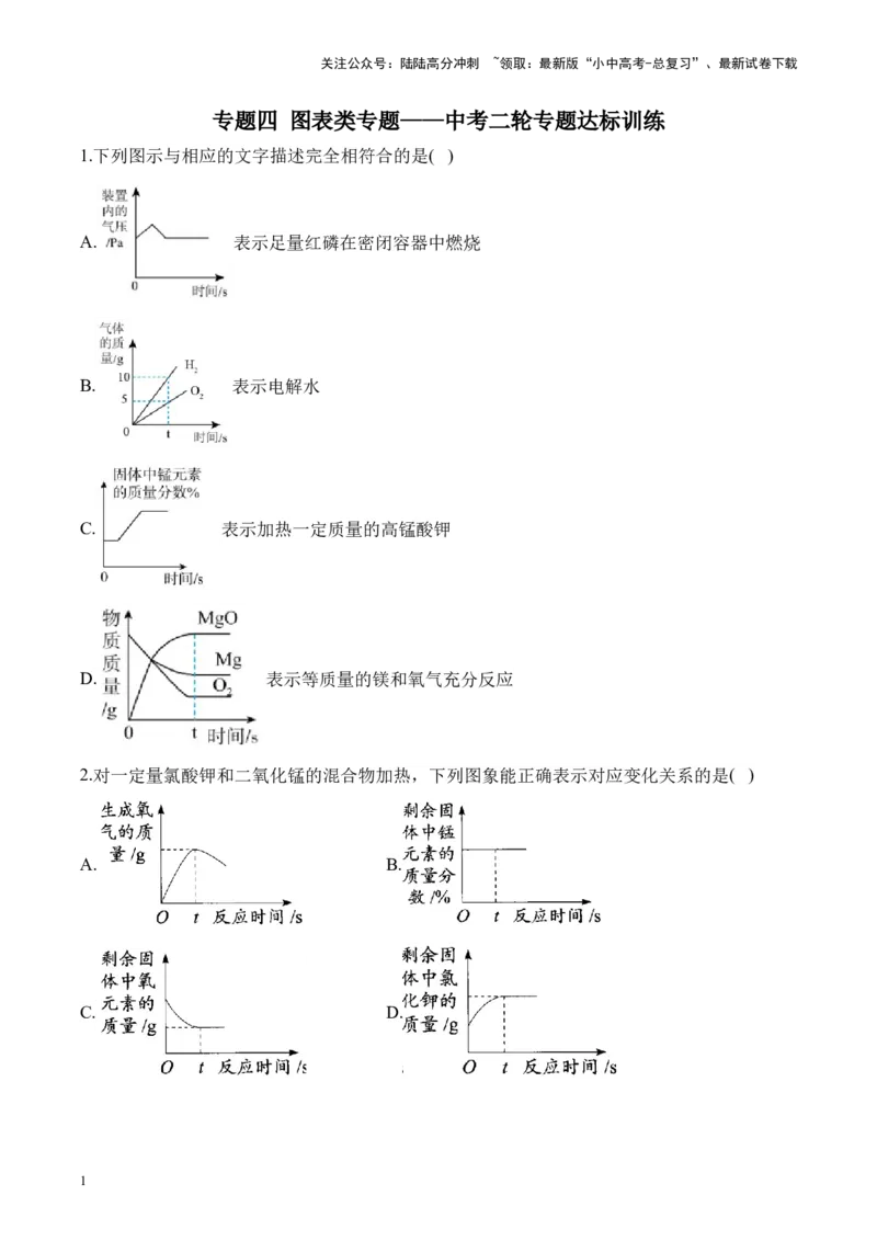 专题四图表类专题2025届中考化学二轮专题达标训练（含答案）_02中考总复习（2026版更新中）_05-化学-中考总复习_2025年中考复习资料_2025届中考化学二轮专题达标训练（含答案）