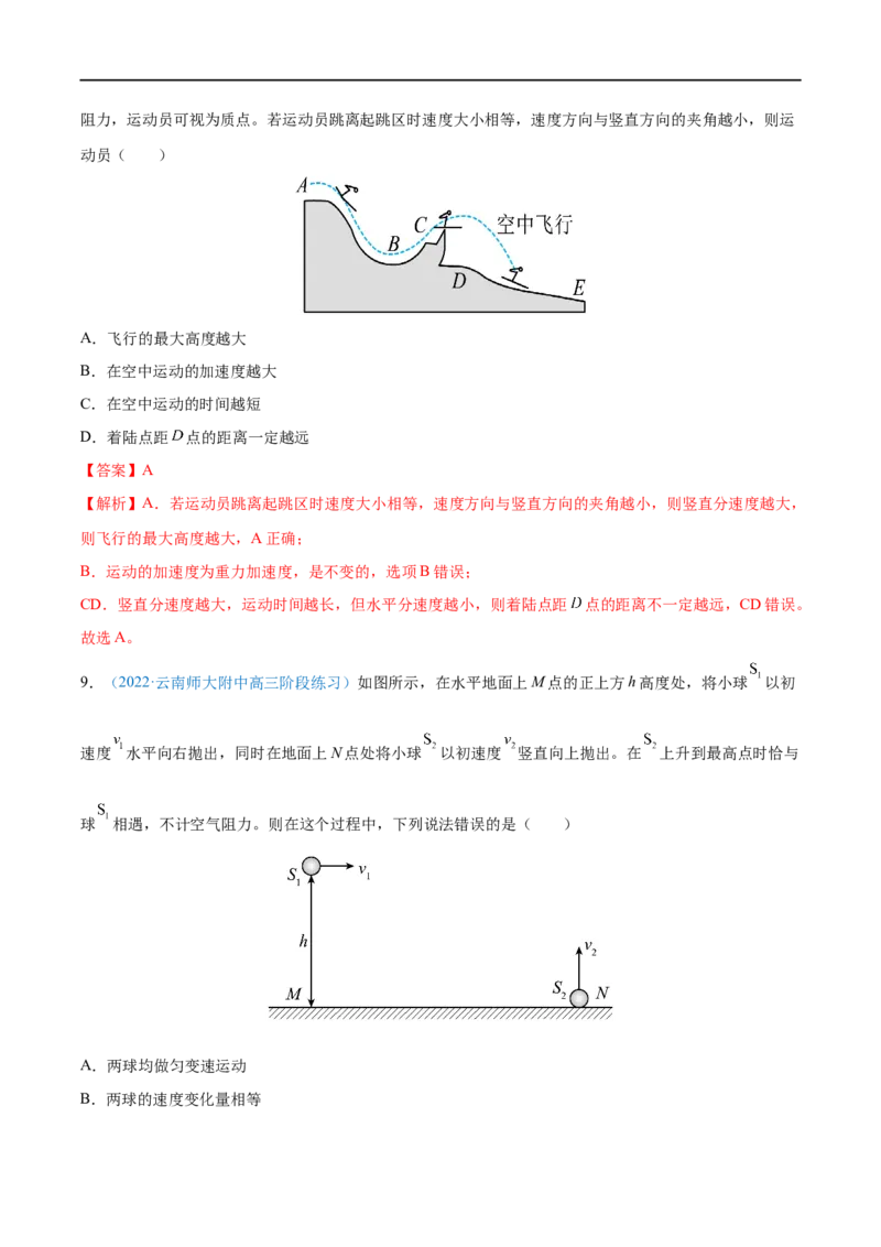 专题08抛体运动&mdash;&mdash;全攻略备战2023年高考物理一轮重难点复习（解析版）_4.2025物理总复习_2023年新高复习资料_一轮复习_全攻略备战2023年高考物理一轮重难点复习