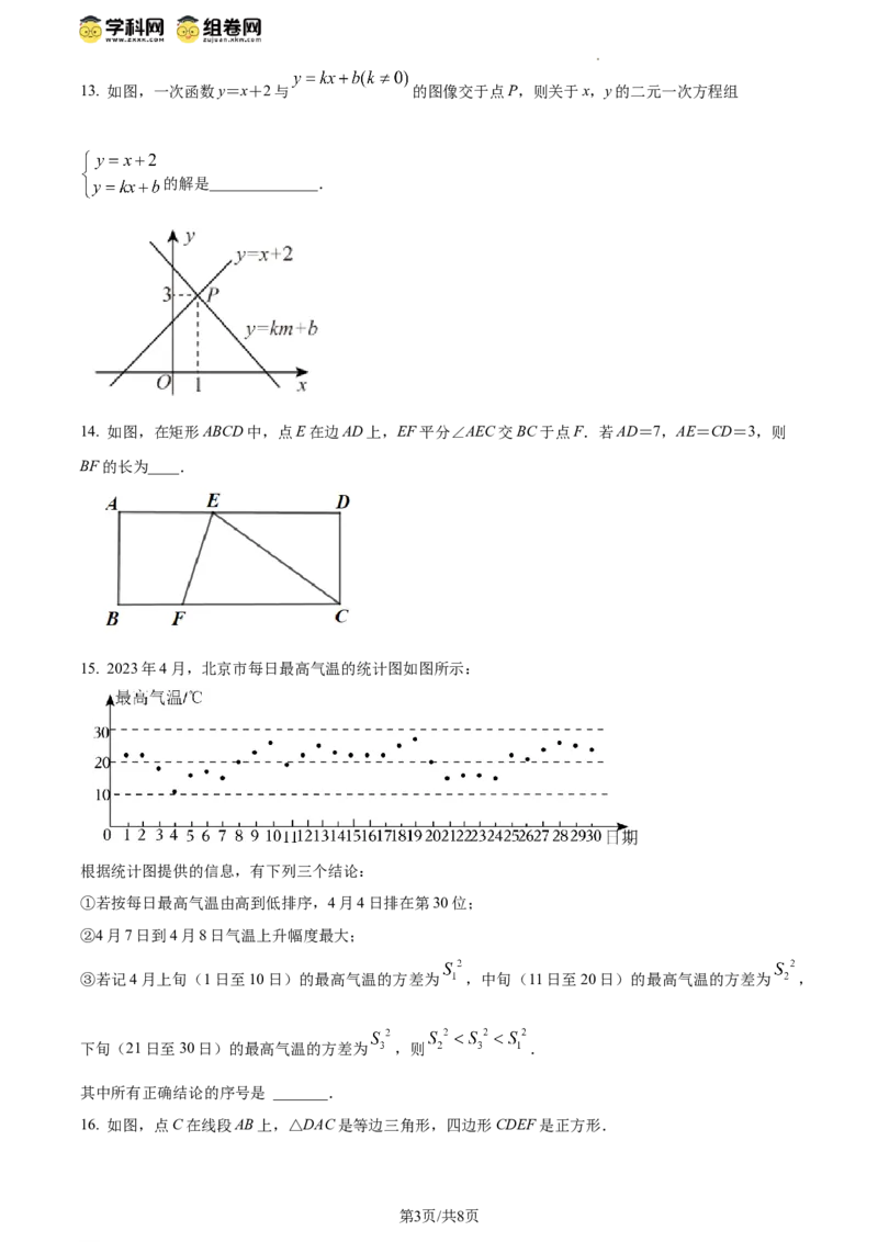 精品解析：北京市第一六六中学2023-2024学年八年级下学期期中数学试题（原卷版）(1)_北京初中期末题_C605-京七八九_B京市数学七八九_北京数学八下_2023-2024