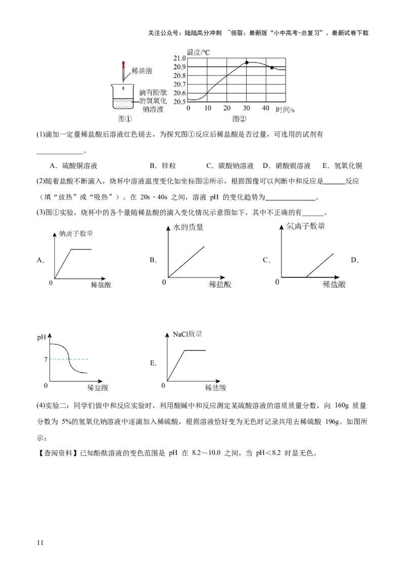 专题一坐标图像题（测试）（原卷版）_02中考总复习（2026版更新中）_05-化学-中考总复习_2025年中考复习资料_2025中考二轮课件ppt+讲义+练习化学_测试