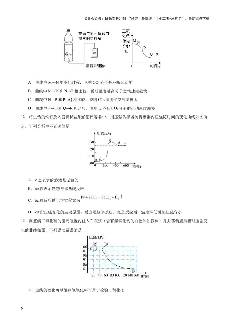 专题一坐标图像题（测试）（原卷版）_02中考总复习（2026版更新中）_05-化学-中考总复习_2025年中考复习资料_2025中考二轮课件ppt+讲义+练习化学_测试