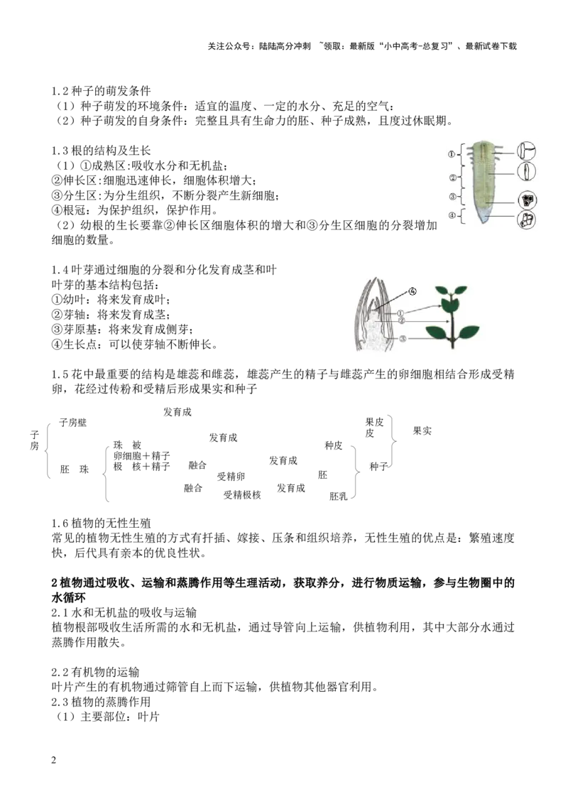 专题四植物的生活（原卷版）_02中考总复习（2026版更新中）_08-生物-中考总复习_2024年中考复习资料_三轮复习_查漏补缺2024年中考生物复习冲刺过关（全国通用）_查补知识&middot;通关练
