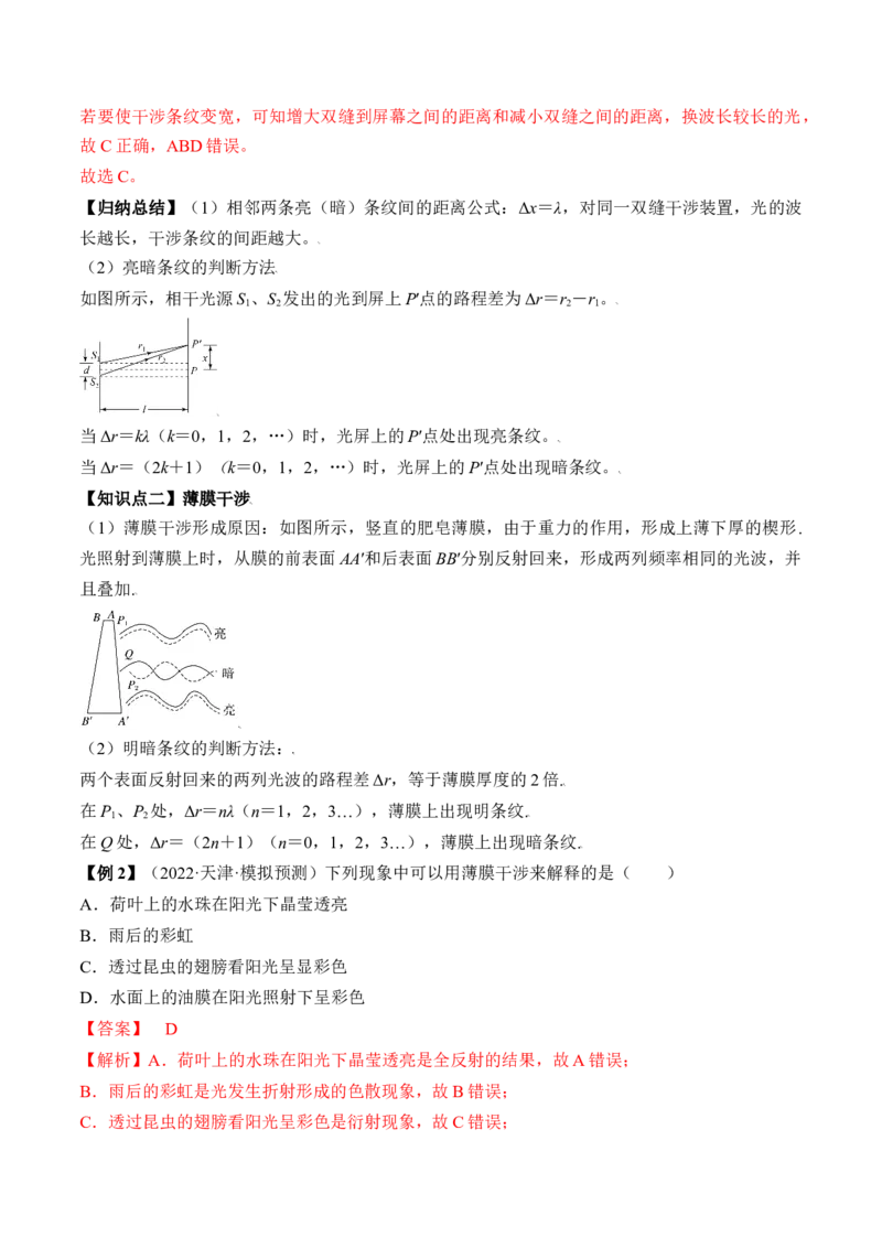 专题11.2　光的干涉、衍射和偏振讲&mdash;&mdash;2023年高考物理一轮复习讲练测（新教材新高考通用）（解析版）_4.2025物理总复习_2023年新高复习资料_一轮复习
