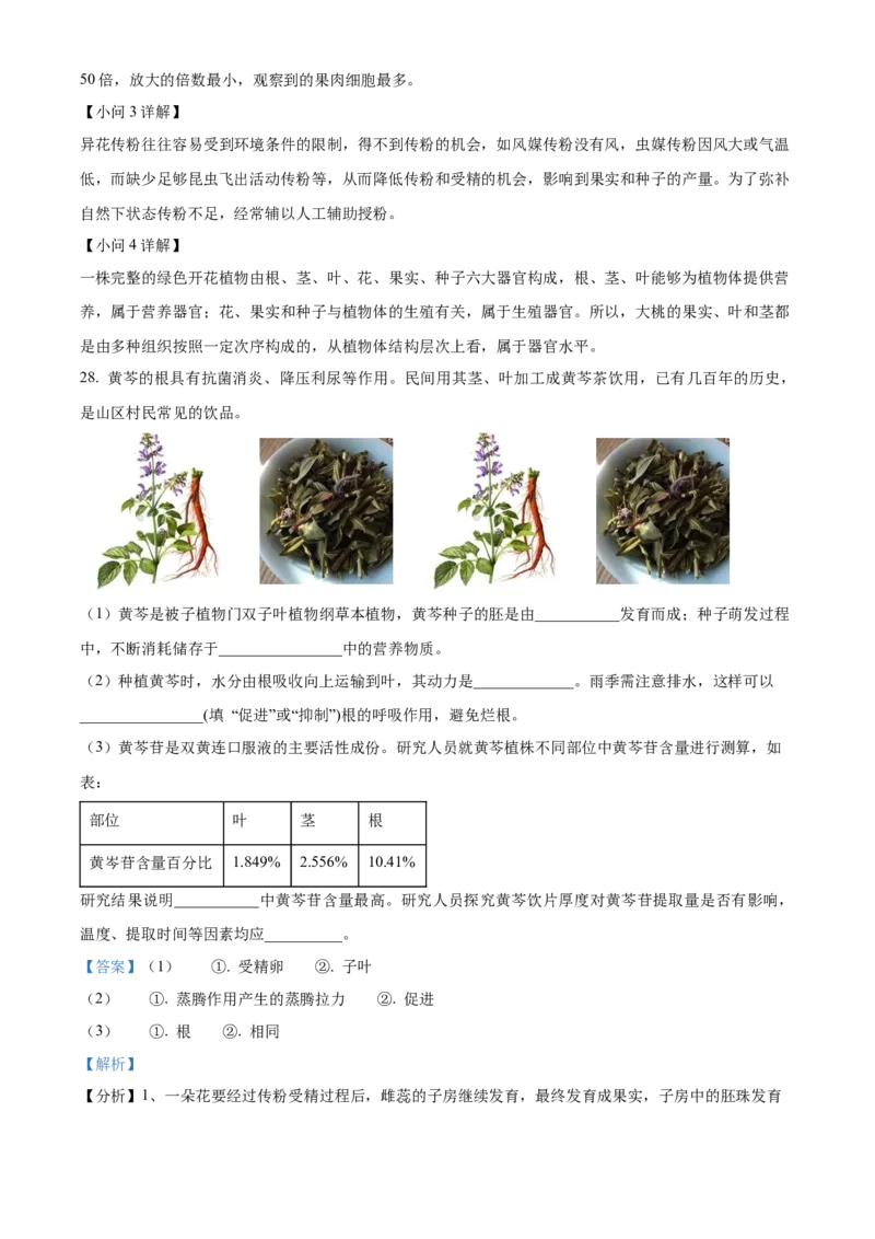 精品解析：北京市第二中学教育集团2022-2023学年七年级上学期期末生物试题（解析版）(1)_北京初中期末题_C605-京七八九_B京生物七八九_北京7上生物_2022-2024_北京生物7上期末