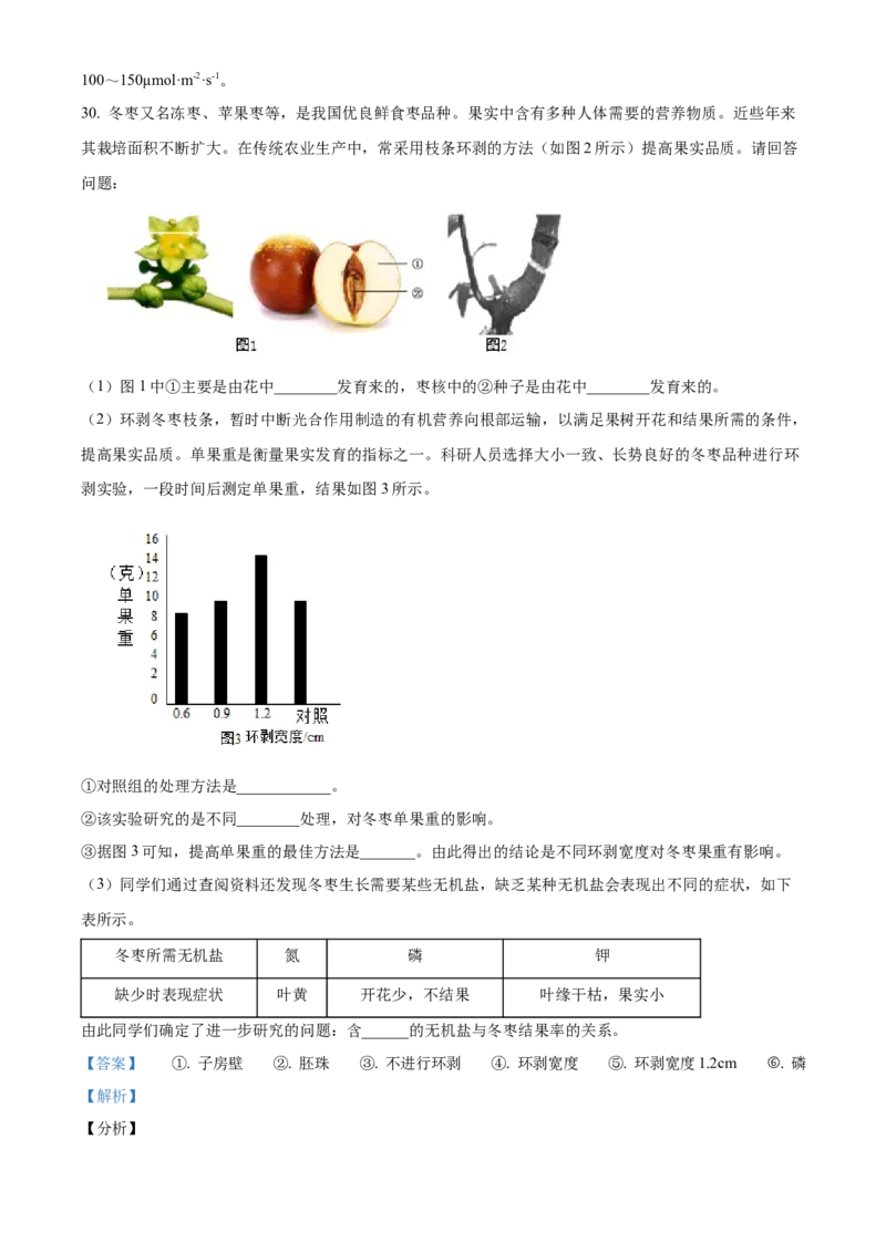 精品解析：北京市第二中学教育集团2022-2023学年七年级上学期期末生物试题（解析版）(1)_北京初中期末题_C605-京七八九_B京生物七八九_北京7上生物_2022-2024_北京生物7上期末