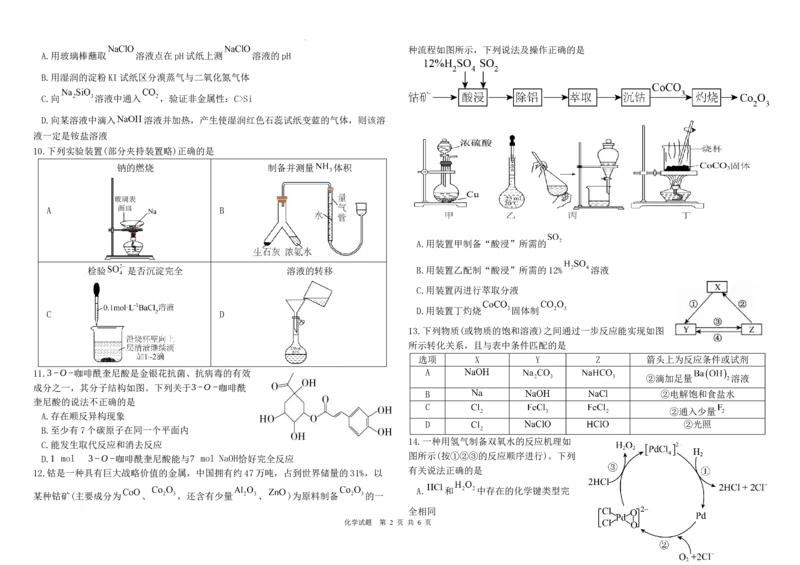 黑龙江省哈尔滨师范大学青冈实验中学校2025届高三上学期期中考试化学_A1502026各地模拟卷（超值！）_12月