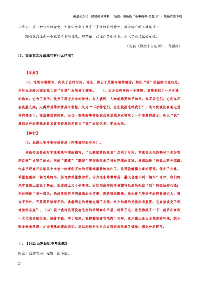 专题53文学类文本之段落作用（知识梳理+练习）(解析版）_02中考总复习（2026版更新中）_01-语文-中考总复习_2025年中考资料_备战2025年中考语文一轮复习考点突破（全国通用）