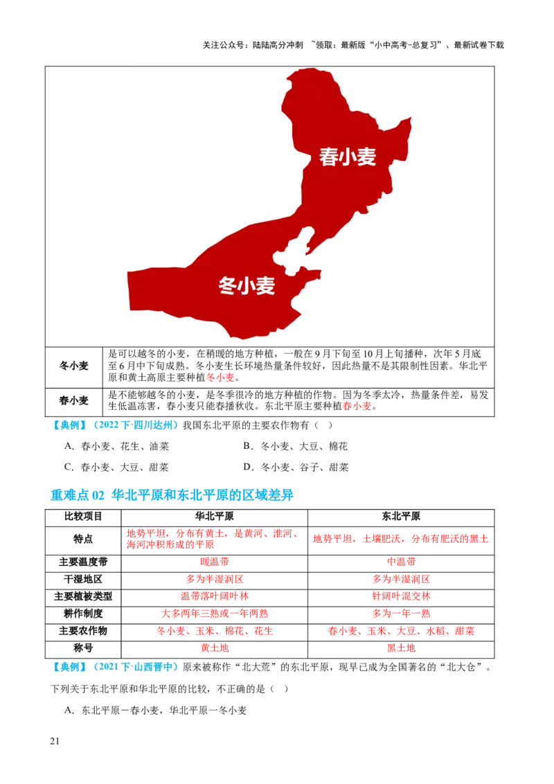 专题23北方地区（讲义）（原卷版）_02中考总复习（2026版更新中）_09-地理-中考总复习_2024年中考复习资料_一轮复习_❤2024年中考地理一轮复习讲练测（全国通用）_配套讲义