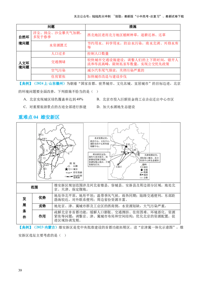 专题23北方地区（讲义）（原卷版）_02中考总复习（2026版更新中）_09-地理-中考总复习_2024年中考复习资料_一轮复习_❤2024年中考地理一轮复习讲练测（全国通用）_配套讲义