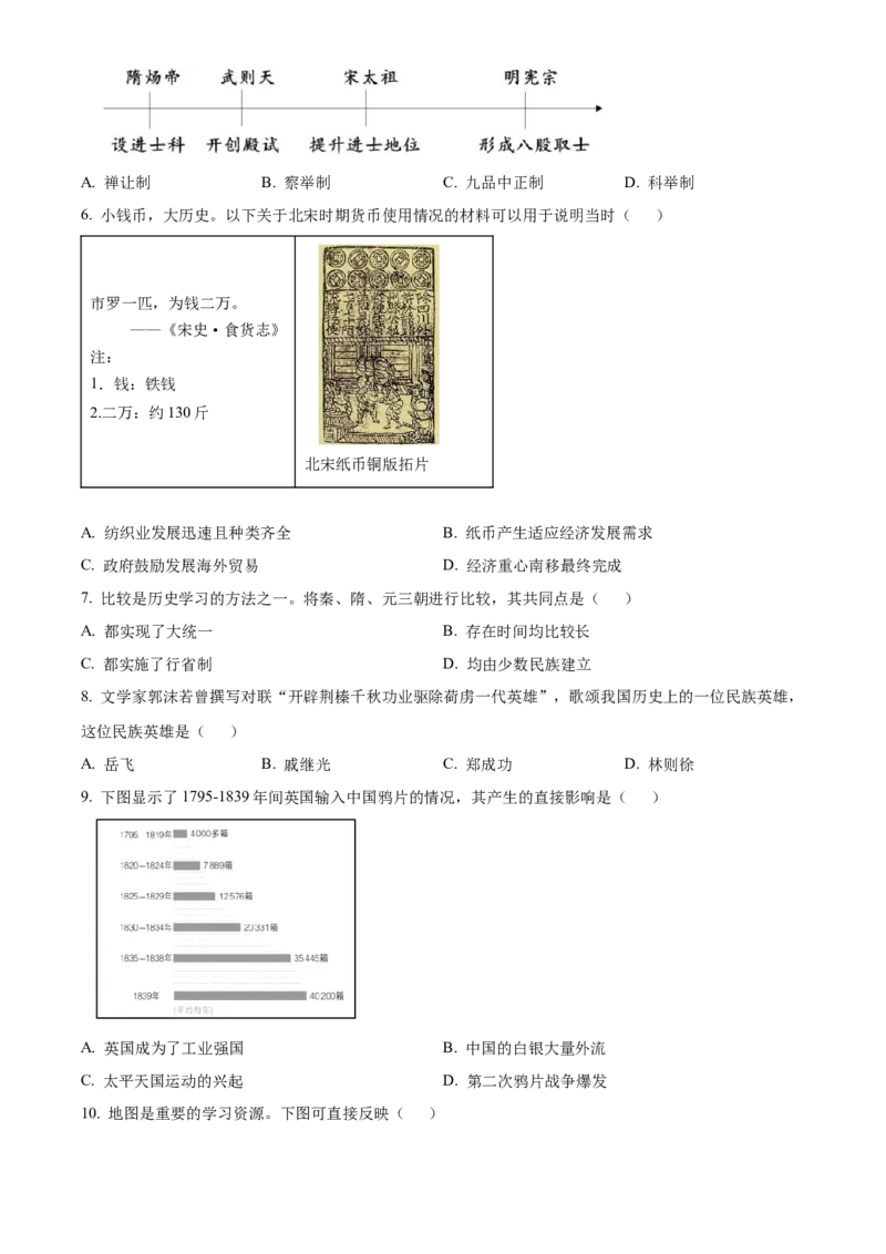 精品解析：北京市石景山区2022-2023学年九年级上学期期末历史试题（原卷版）(1)_北京初中期末题_C605-京七八九_B京历史七八九_北京9上历史_北京历史9上期末