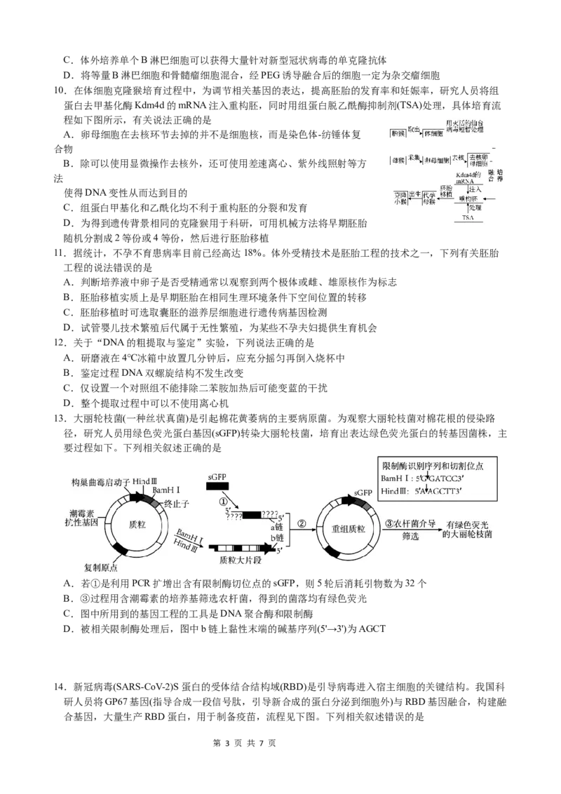 生物试题_A1502026各地模拟卷（超值！）_6月_240627四川省绵阳市南山中学2023-2024学年高二下学期期末热身_四川省绵阳市南山中学2023-2024学年高二下学期期末热身生物试题PDF版含答案