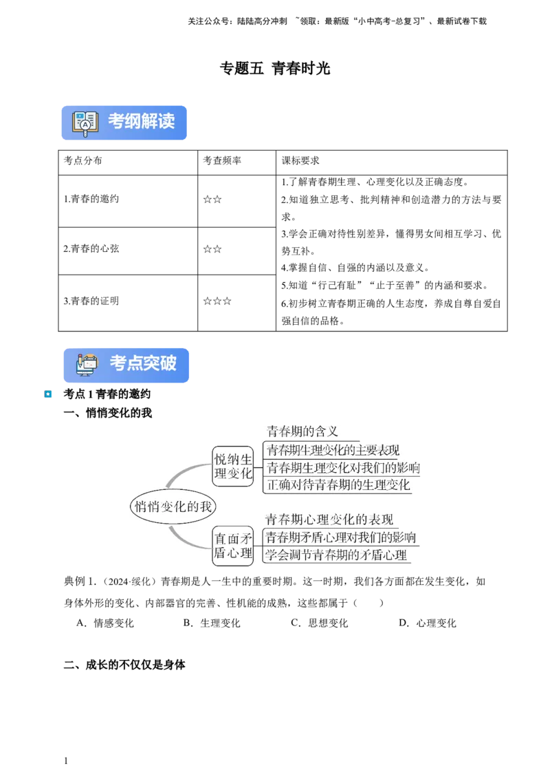 专题五青春时光--2025年中考道法一轮复习学案（含解析）_02中考总复习（2026版更新中）_07-道法-中考总复习_2025中考复习资料_2025年道德与法治中考一轮复习学案