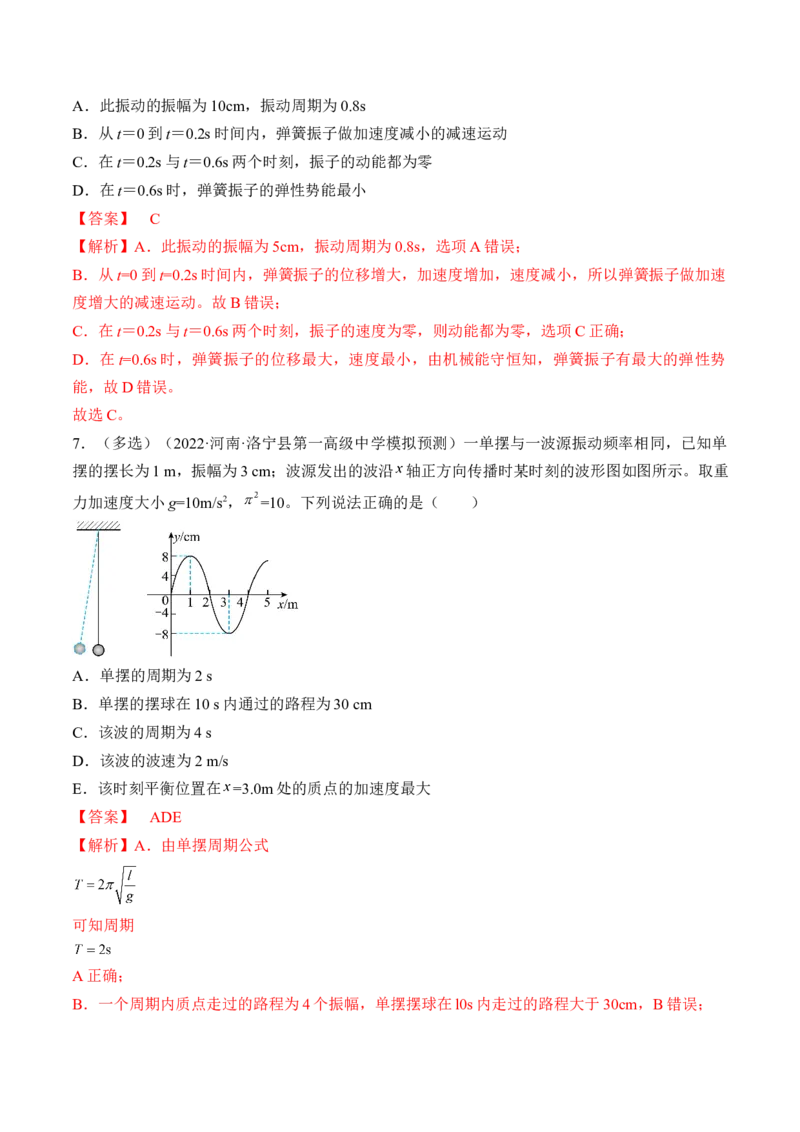 专题10.1　机械振动练&mdash;&mdash;2023年高考物理一轮复习讲练测（新教材新高考通用）（解析版）_4.2025物理总复习_2023年新高复习资料_一轮复习