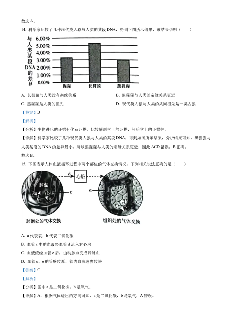 2023年山西省晋中市中考生物真题（解析卷）_❤山西历年中考真题_8.山西中考生物2018-2025