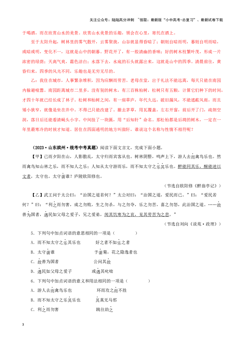 专题31醉翁亭记（解析版）－备战2024年中考语文之文言文对比阅读（全国通用）_02中考总复习（2026版更新中）_01-语文-中考总复习_2024年中考资料_专项复习资料_答案解析版