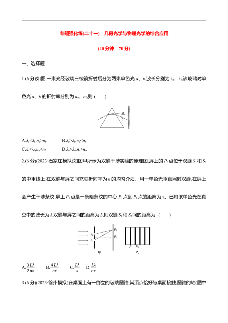2025年高考物理专题强化练二十一：几何光学与物理光学的综合应用（含解析）_4.2025物理总复习_2025年新高考资料_专项复习_2025年高考物理专题强化练(含解析)（完结）