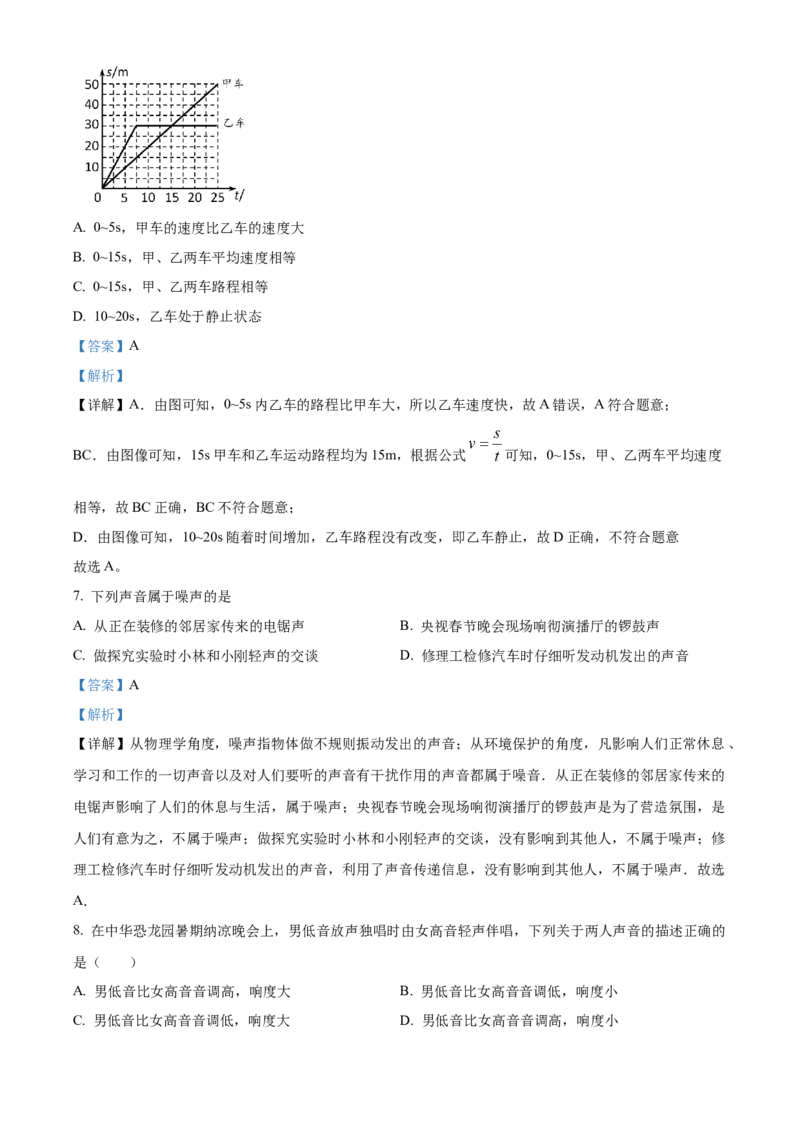 精品解析：北京市铁路第二中学2022-2023学年八年级上学期期中考试物理试题（解析版）(1)_北京初中期末题_C605-京七八九_B京物理八九_物理_八年级上学期物理_2022-2023