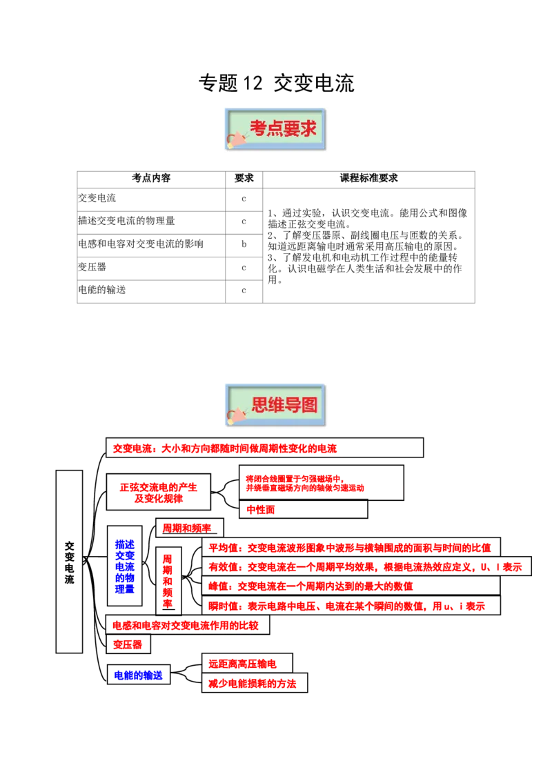 专题12交变电流-口袋书2023年高考物理必背知识手册_37034256(1)_4.2025物理总复习_2023年新高复习资料_备战2023年高考物理抢分秘籍（新高考专用）
