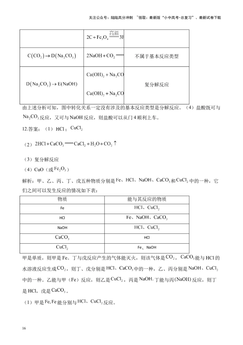 专题六框图推断题2025届中考化学二轮专题达标训练（含答案）_02中考总复习（2026版更新中）_05-化学-中考总复习_2025年中考复习资料_2025届中考化学二轮专题达标训练（含答案）