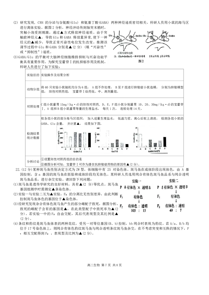生物试卷_A1502026各地模拟卷（超值！）_6月_240630江苏省苏州市2023-2024学年高二下学期6月期末_江苏省苏州市2023-2024学年高二年级下学期学业质量阳光指标调研卷暨6月期末考试生物