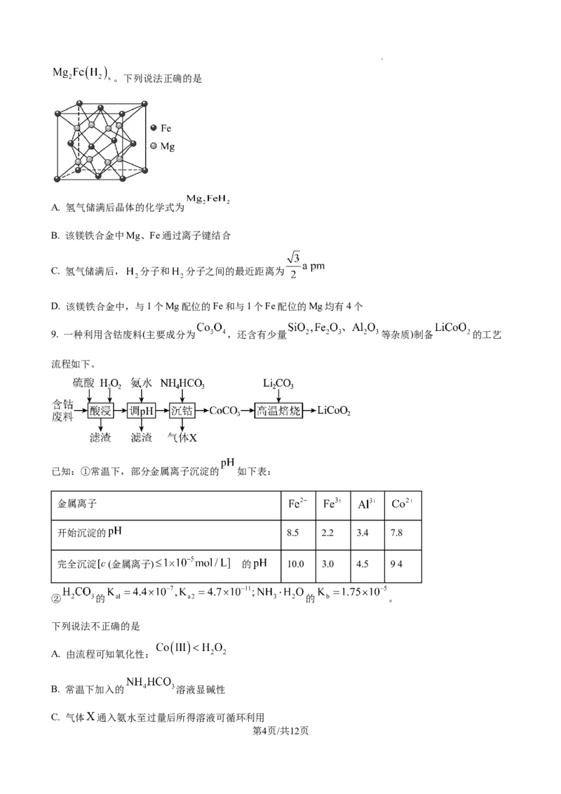 江西省宜春市丰城市第九中学2024-2025学年高三上学期第一次段考化学_A1502026各地模拟卷（超值！）_10月_241025江西省宜春市丰城市第九中学2024-2025学年高三上学期第一次段考（全）