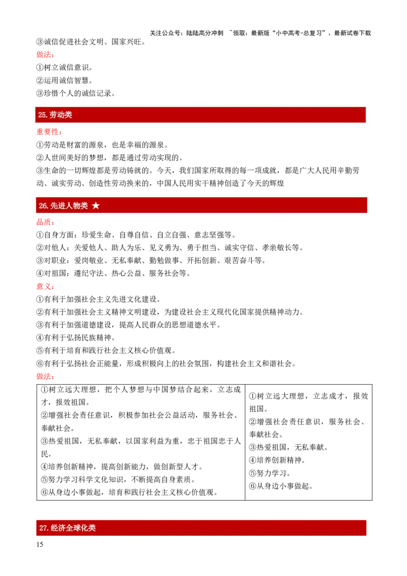 中考主观题（万能答题模板）红条繁+简&middot;重点知识归纳_02中考总复习（2026版更新中）_07-道法-中考总复习_2025中考复习资料_2025年中考道德与法治答题方法模板