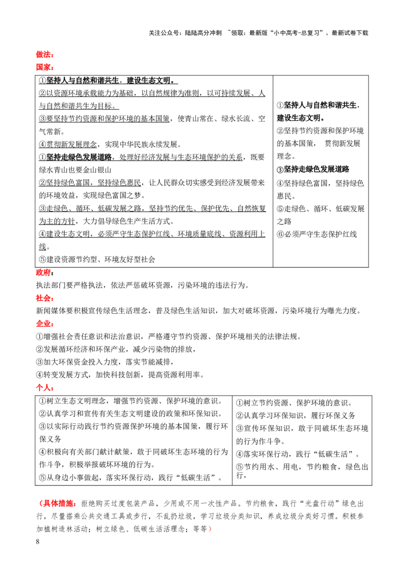 中考主观题（万能答题模板）红条繁+简&middot;重点知识归纳_02中考总复习（2026版更新中）_07-道法-中考总复习_2025中考复习资料_2025年中考道德与法治答题方法模板