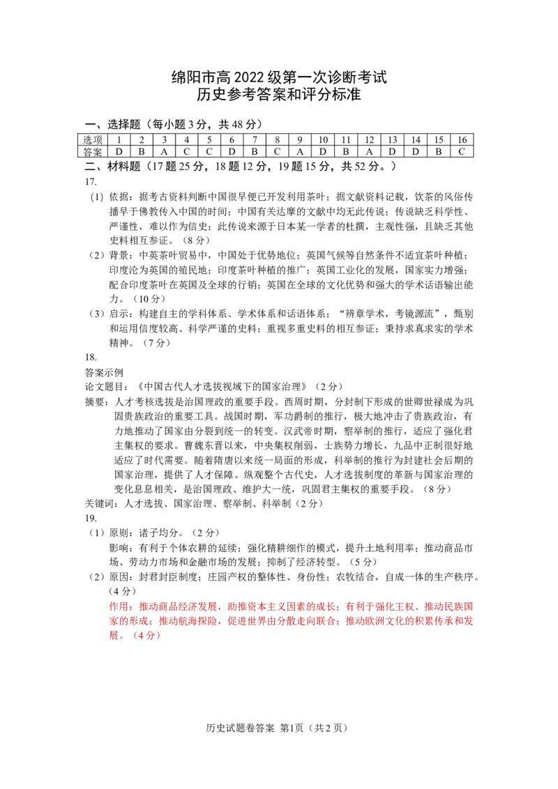 绵阳市高中2022级第一次诊断性考试历史答案_A1502026各地模拟卷（超值！）_11月_241101四川省绵阳市高中2022级第一次诊断性考试_绵阳市高中2022级第一次诊断性考试历史