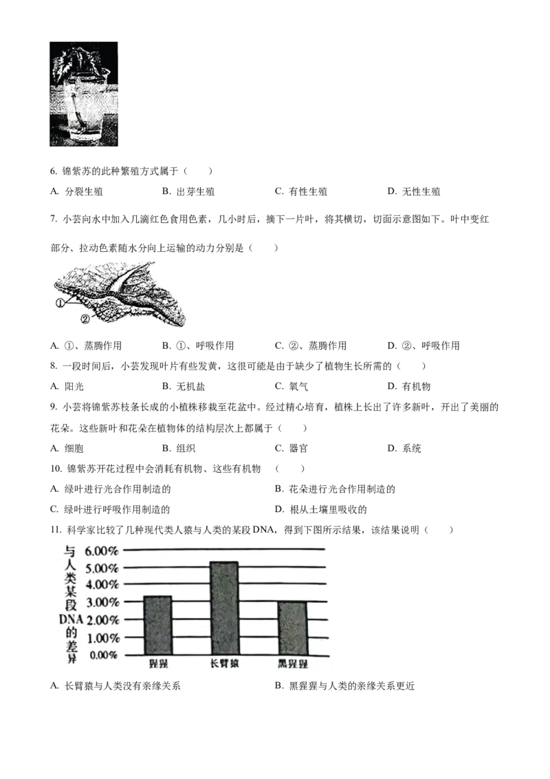 2023年山西省阳泉市中考生物真题（空白卷）_❤山西历年中考真题_8.山西中考生物2018-2025