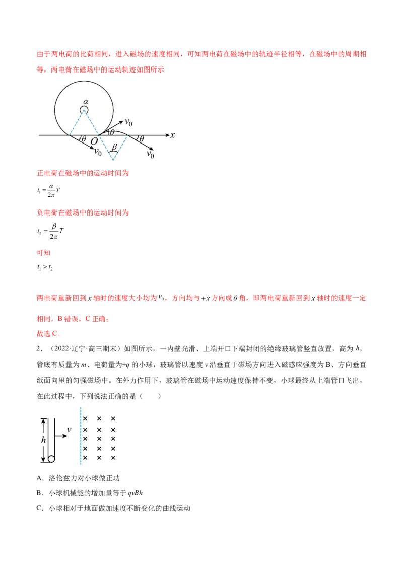 专题12　安培力与洛伦兹力测&mdash;&mdash;2023年高考物理一轮复习讲练测（新教材新高考通用）（解析版）_4.2025物理总复习_2023年新高复习资料_一轮复习