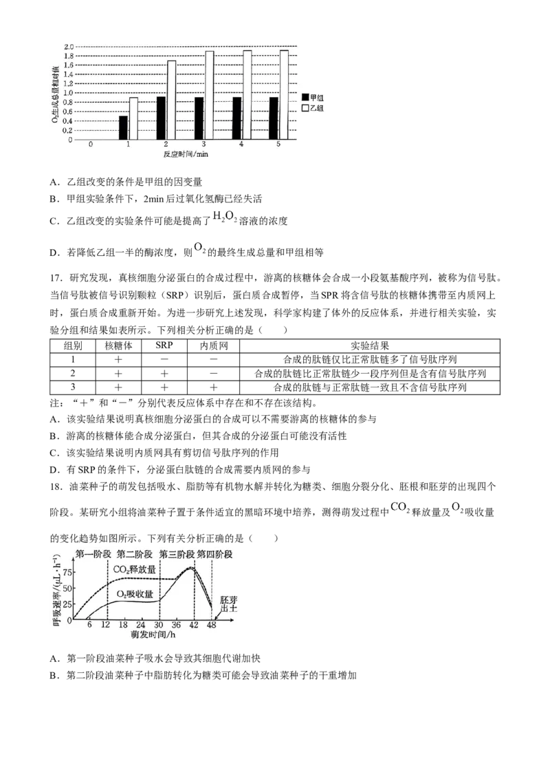 河南省2025届高三上学期联考（二）生物试题Word版含解析_A1502026各地模拟卷（超值！）_10月_241009河南省2025届高三上学期联考（二）
