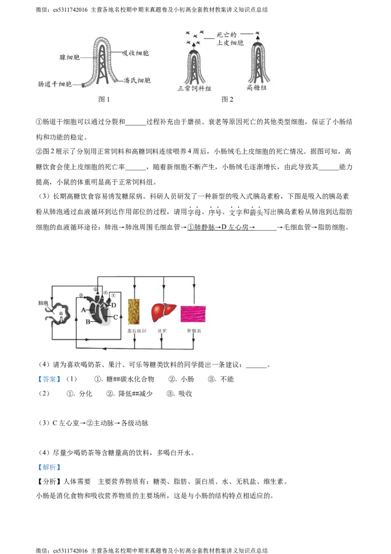 精品解析：北京市燕山区2022-2023学年七年级下学期期末生物试题（解析版）(1)_北京初中期末题_C605-京七八九_B京生物七八九_北京7下生物_2022-2024_北京生物7下期末
