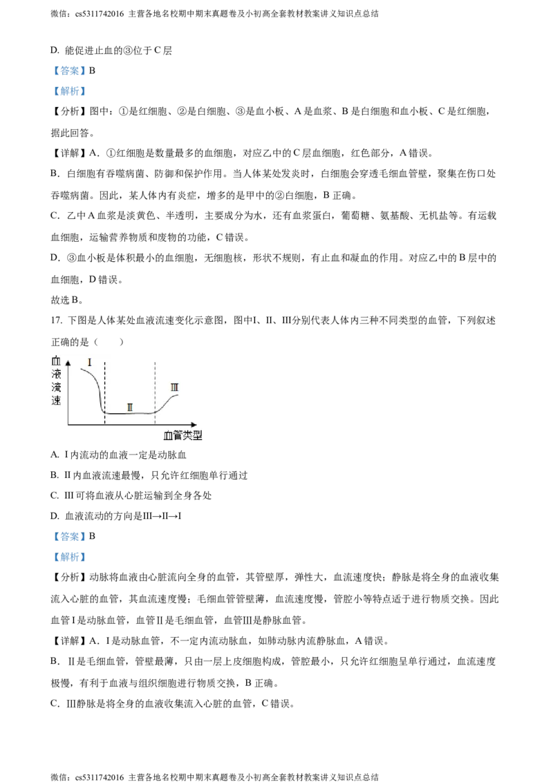 精品解析：北京市燕山区2022-2023学年七年级下学期期末生物试题（解析版）(1)_北京初中期末题_C605-京七八九_B京生物七八九_北京7下生物_2022-2024_北京生物7下期末