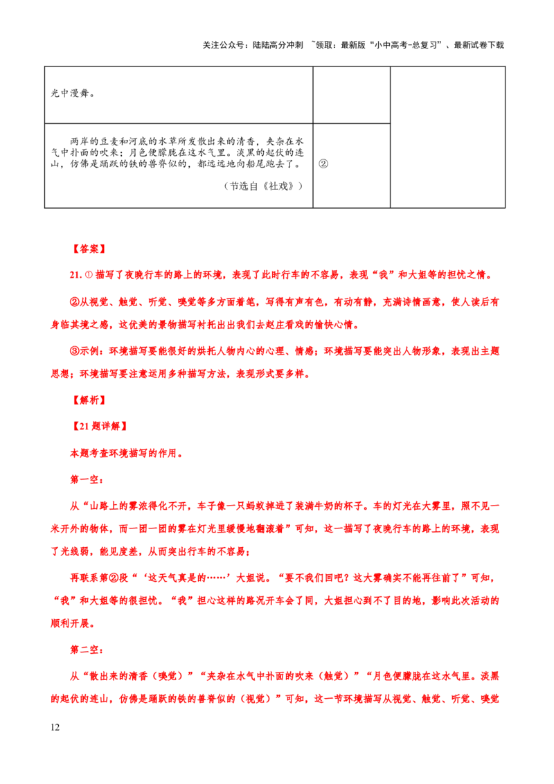 专题55文学类文本之环境描写（知识梳理+练习）(解析版）_02中考总复习（2026版更新中）_01-语文-中考总复习_2025年中考资料_备战2025年中考语文一轮复习考点突破（全国通用）