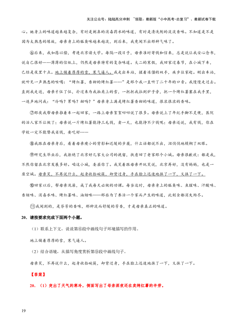 专题55文学类文本之环境描写（知识梳理+练习）(解析版）_02中考总复习（2026版更新中）_01-语文-中考总复习_2025年中考资料_备战2025年中考语文一轮复习考点突破（全国通用）