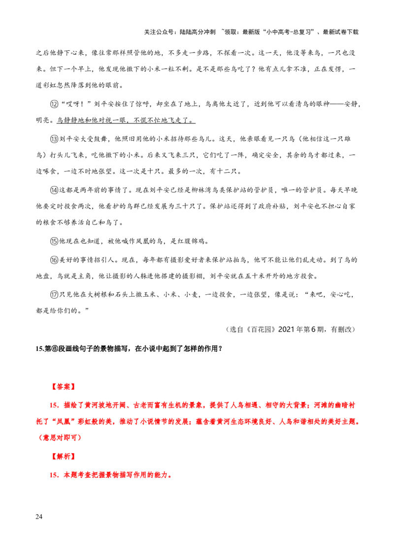 专题55文学类文本之环境描写（知识梳理+练习）(解析版）_02中考总复习（2026版更新中）_01-语文-中考总复习_2025年中考资料_备战2025年中考语文一轮复习考点突破（全国通用）