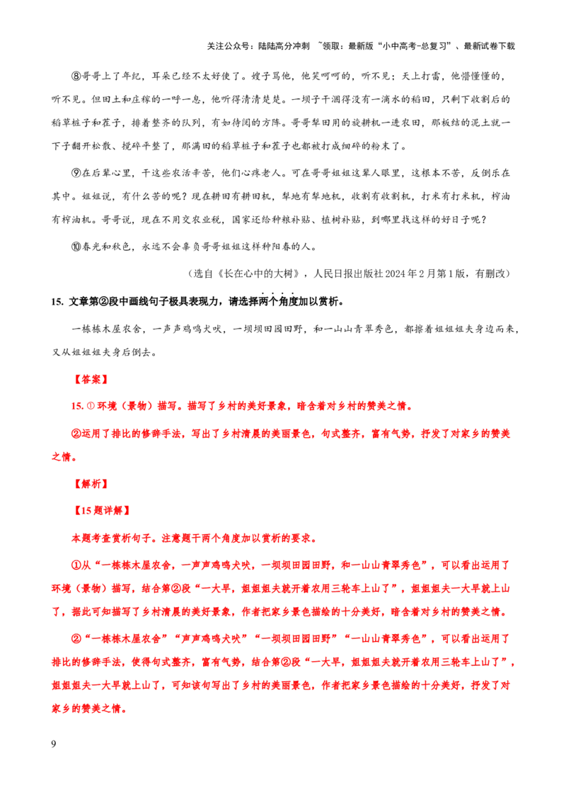 专题55文学类文本之环境描写（知识梳理+练习）(解析版）_02中考总复习（2026版更新中）_01-语文-中考总复习_2025年中考资料_备战2025年中考语文一轮复习考点突破（全国通用）