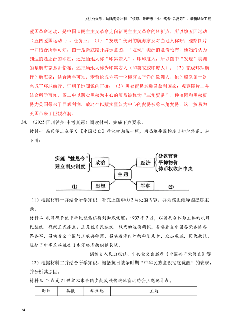 专题40特殊题型（填空题、主客一体题、改错题等）&middot;综合题（全国通用）（原卷版）_02中考总复习（2026版更新中）_06-历史-中考总复习_2026年中考复习（更新中）