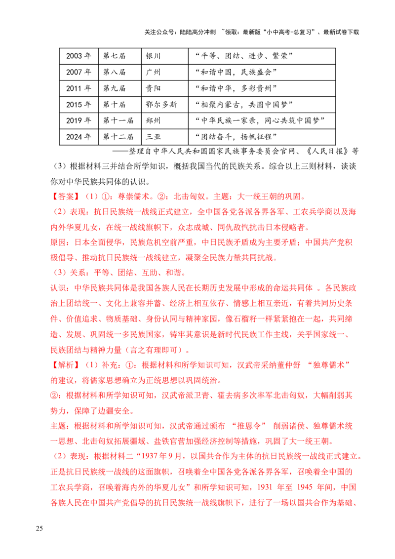 专题40特殊题型（填空题、主客一体题、改错题等）&middot;综合题（全国通用）（原卷版）_02中考总复习（2026版更新中）_06-历史-中考总复习_2026年中考复习（更新中）