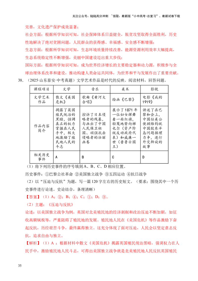 专题40特殊题型（填空题、主客一体题、改错题等）&middot;综合题（全国通用）（原卷版）_02中考总复习（2026版更新中）_06-历史-中考总复习_2026年中考复习（更新中）