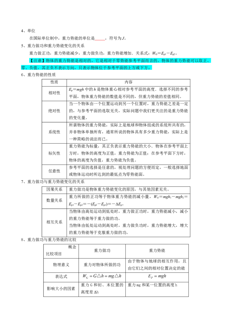 专题07机械能（原卷版）_4.2025物理总复习_2025年新高考资料_一轮复习_2025年高考物理一轮复习知识清单