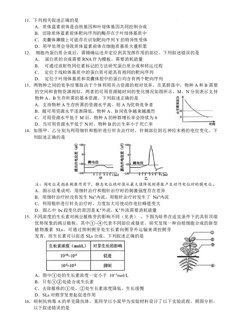 江浙皖高中（县中）发展共同体2024-2025学年高三上学期10月联考生物试题_A1502026各地模拟卷（超值！）_10月