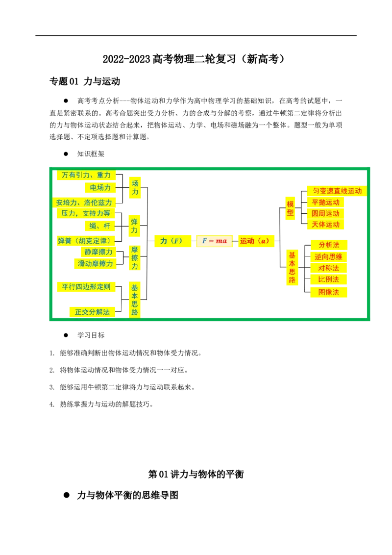 01讲力与物体的平衡解析版_4.2025物理总复习_2023年新高复习资料_二轮复习_2023届高三物理二轮复习精讲精练（新高考）