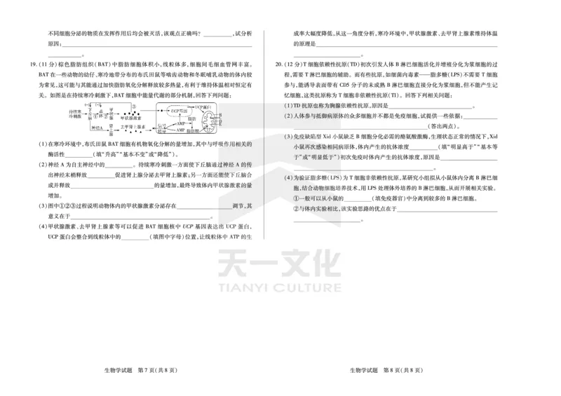 生物学高三安徽12月联考_A1502026各地模拟卷（超值！）_12月_241222天一大联考安徽2025届高三12月联考_高清试卷