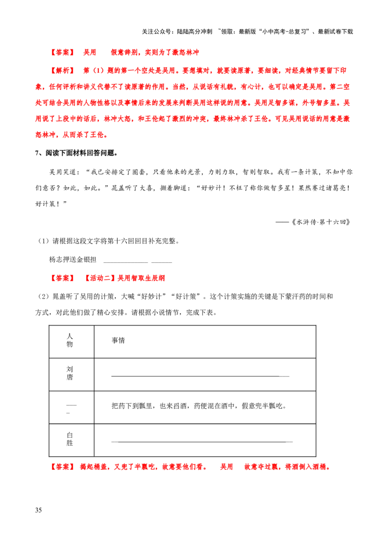 专题23《水浒传》（知识梳理+练习）（解析版）_02中考总复习（2026版更新中）_01-语文-中考总复习_2025年中考资料_备战2025年中考语文一轮复习考点突破（全国通用）