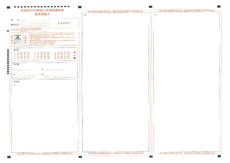2023届武昌区元调数学答题卡_2.2025数学总复习_2023年新高考资料_3数学高考模拟题_新高考_湖北省武汉市武昌区2023届高三元月调考卷数学_湖北省武汉市武昌区2023届高三元月调考卷数学