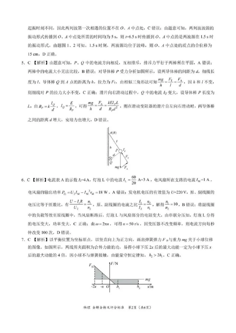 物理解答）_A1502026各地模拟卷（超值！）_9月_2409102025陕西省安康市高三上学期开学联考_2025陕西省安康市高三上学期开学联考物理