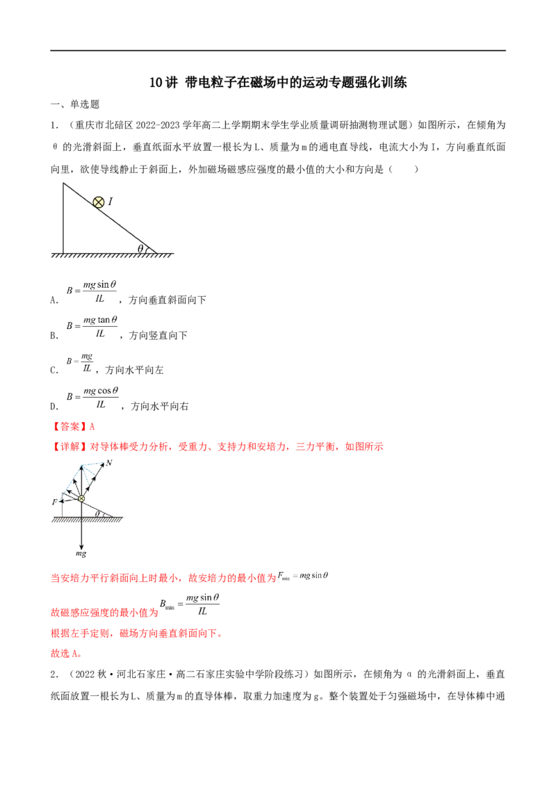 10讲带电粒子在磁场中的运动专题强化解析版_4.2025物理总复习_2023年新高复习资料_二轮复习_2023届高三物理二轮复习精讲精练（新高考）