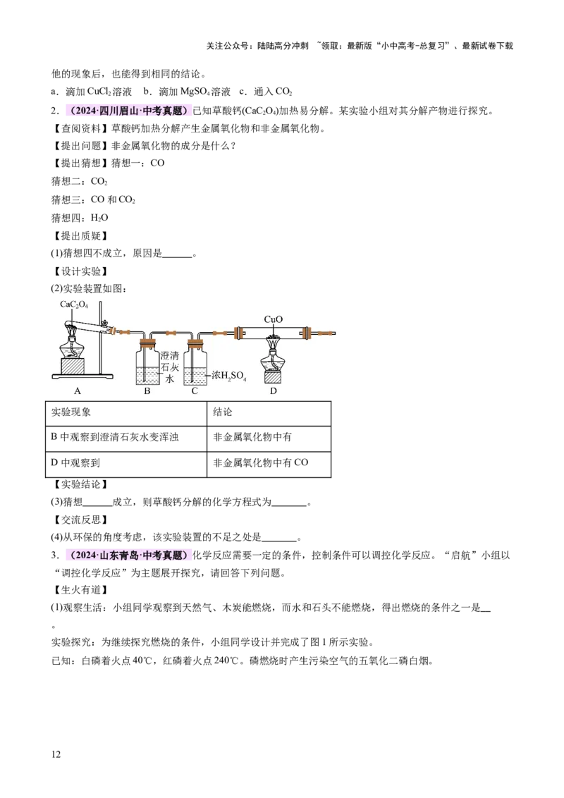 专题四实验探究题（讲练）（原卷版）_02中考总复习（2026版更新中）_05-化学-中考总复习_2025年中考复习资料_2025中考二轮课件ppt+讲义+练习化学_讲义+练习